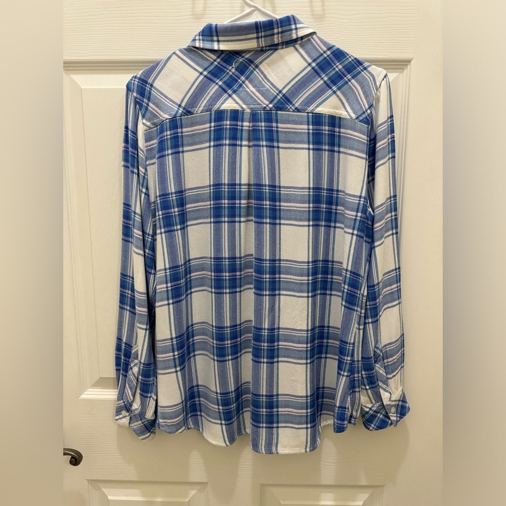 Rails Hunter Plaid Shirt L Button Down Long Sleeve White Blue Lilac Soft - Picture 3 of 7
